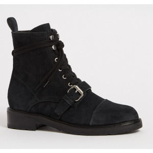 All saints Donita Suede Military Buckle Lace Up Boots